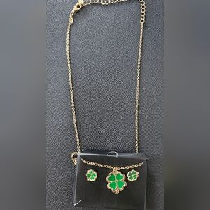 Elegant Gold Necklace with Green Clover Pendants